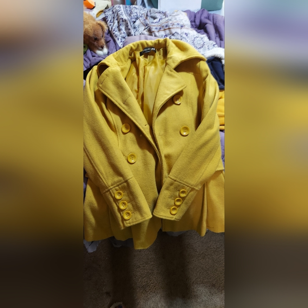 Sunshine Yellow Pea Coat with Classic Lapels